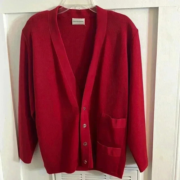 Vintage Salvatore Ferragamo Red Wool Cardigan Sweater - Picture 1 of 4
